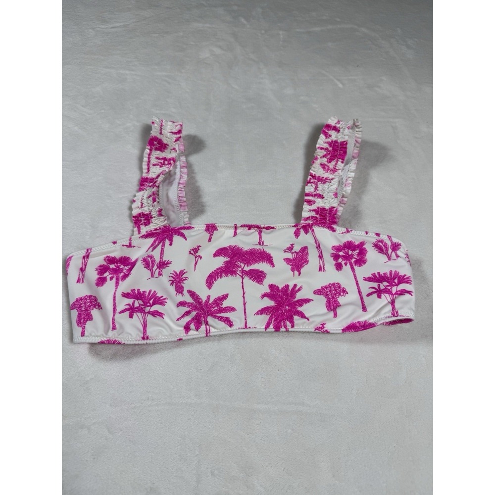 Vineyard Vines Bikini Top Small Pink Palm Tree Print Ruffle Strap Bralette Swim